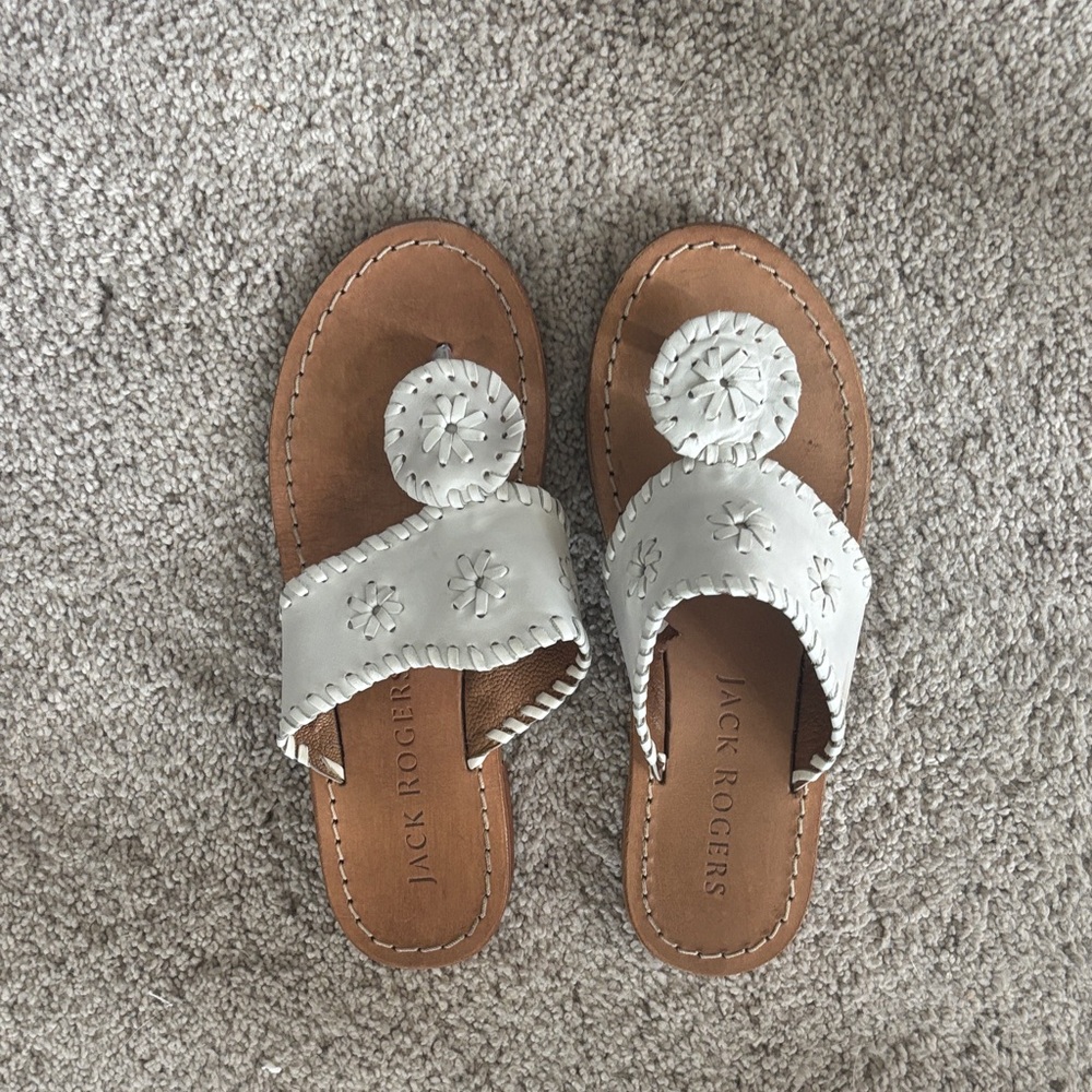 Jack Rogers White Leather Cutout Medallion Sandals